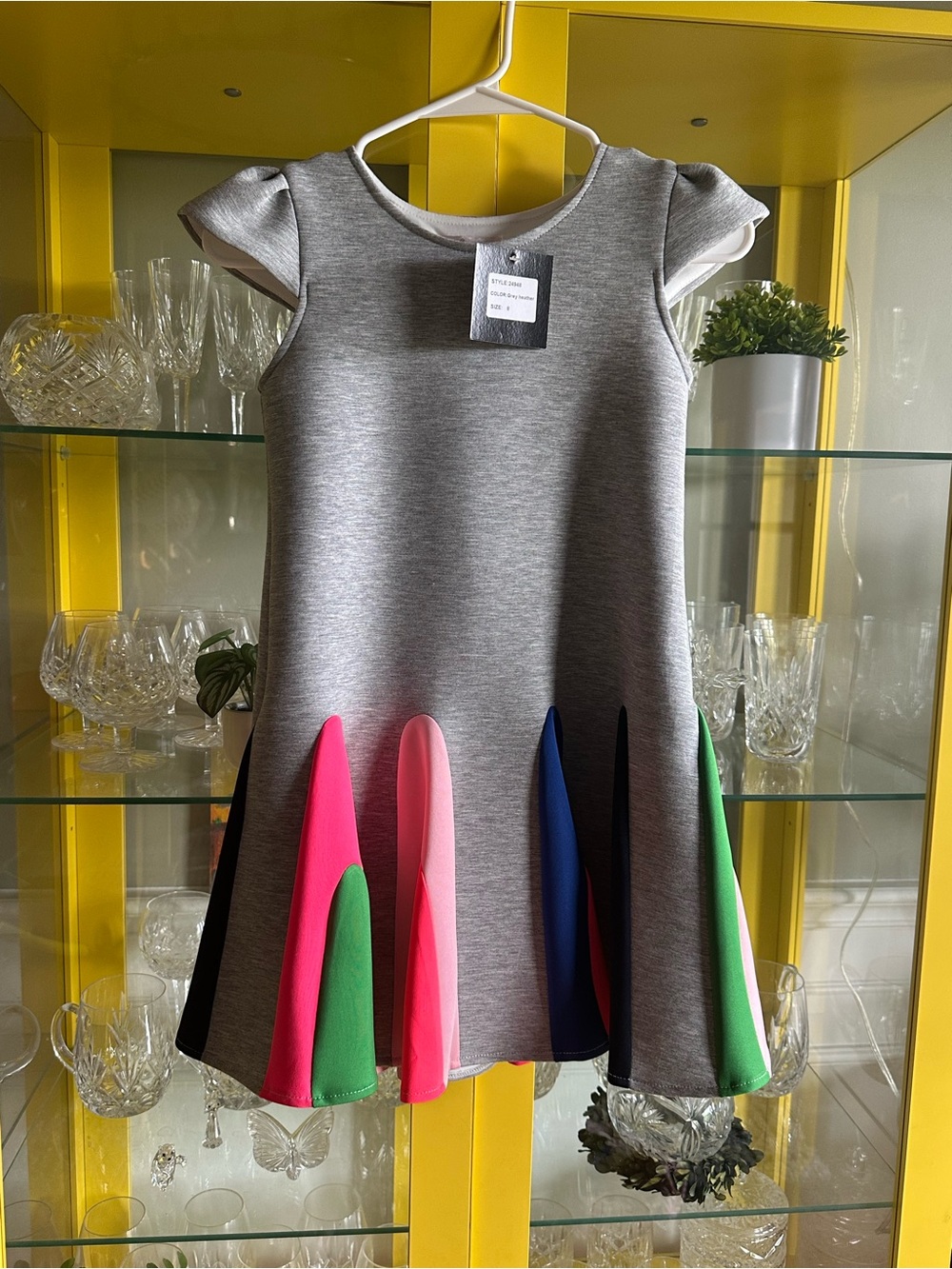 Halabaloo Grey Knit Dress with Pink, Green and Blue Panels